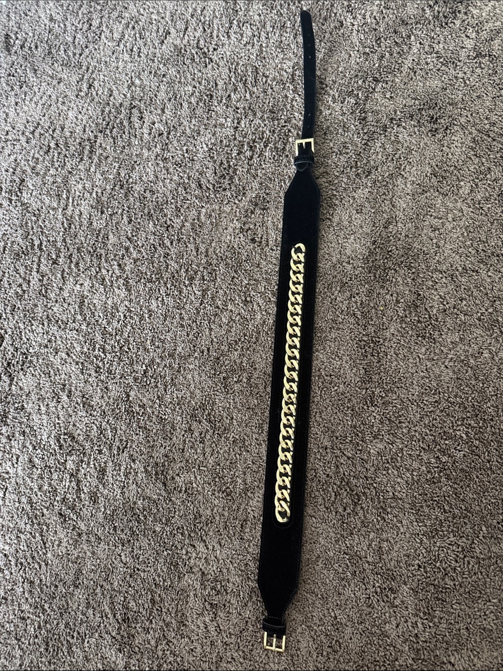 Zara Black Velvet Belt Strap with Gold Chain Accent